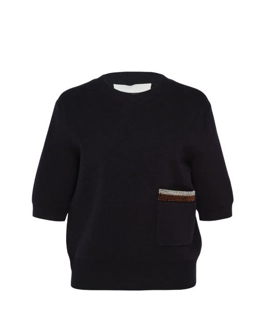 3.1 Phillip Lim Blue Embellished-Pocket Short-Sleeve Sweater