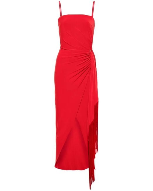 Nissa Red Fringe-Detail Maxi Dress
