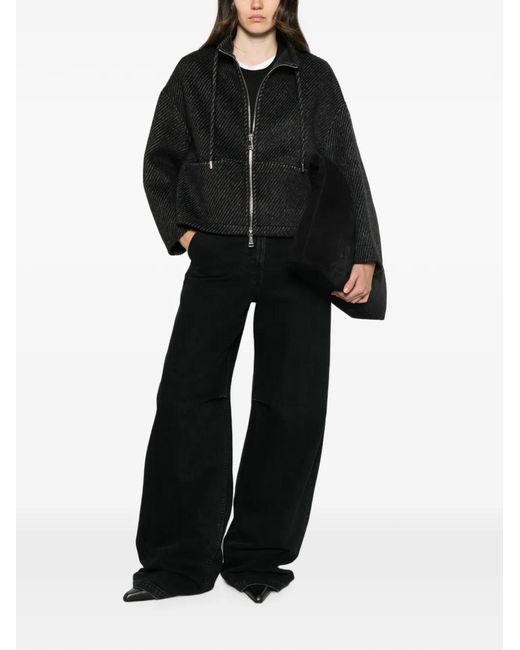 ERMANNO FIRENZE Black Drawstring-Neck Ribbed-Knit Jacket