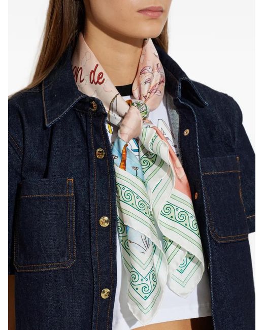 Casablanca Gray Graphic-Print Silk Scarf