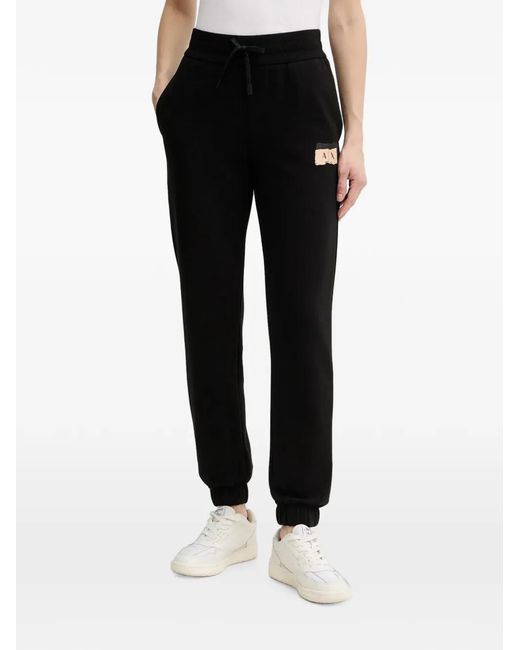 ARMANI EXCHANGE Black Logo-Patch Drawstring Track Pants