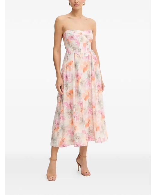 Bardot Pink Lola Floral-Pattern Strapless Midi Dress