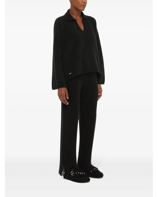 Alanui Black Knitted Cashmere-Blend Polo Shirt