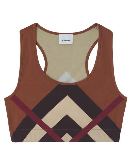Top corto con motivo Chevron Check Burberry de color Brown