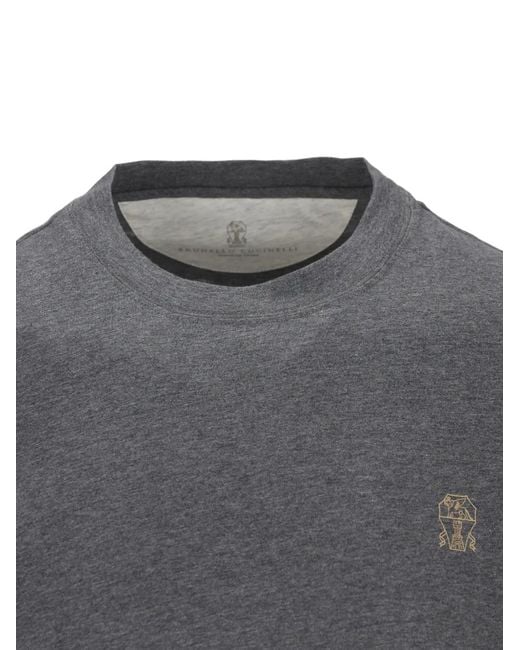Brunello Cucinelli Gray Embroidered-Logo T-Shirt for men