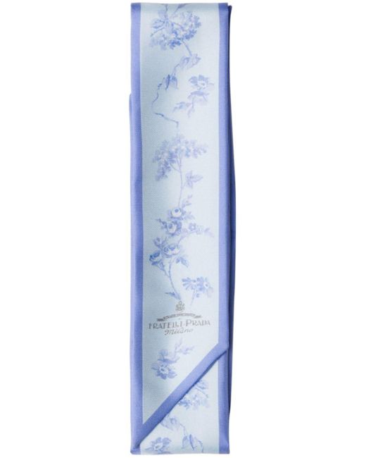 Prada Blue Seidenschal mit floralem Print