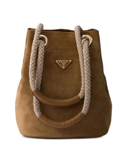 Prada Brown Small Mariner Suede Bucket Bag