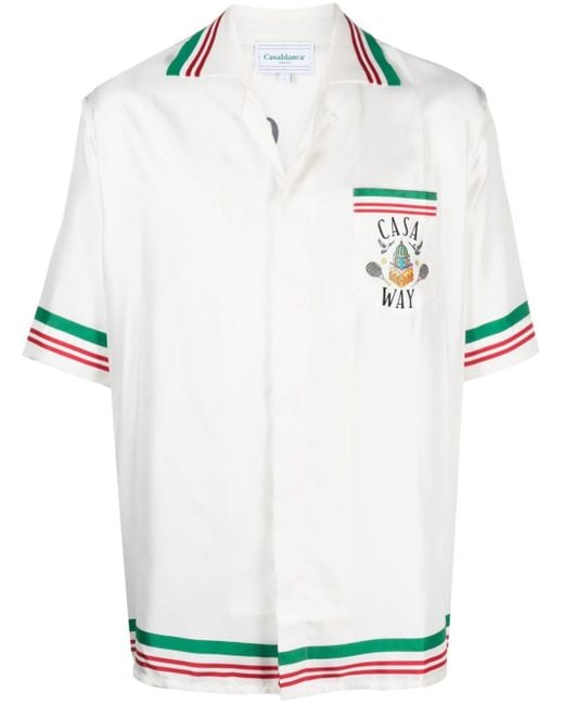 Casablancabrand White Tennis Club Icon Striped Silk Shirt for men
