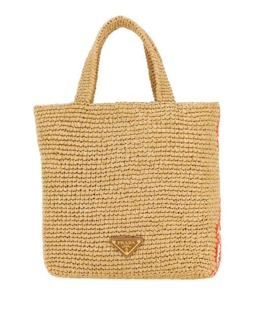 Prada フローラル ラフィア ハンドバッグ Natural