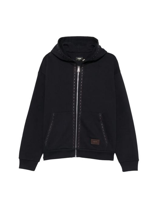 Fendi Black Selleria Zip-Up Hoodie for men