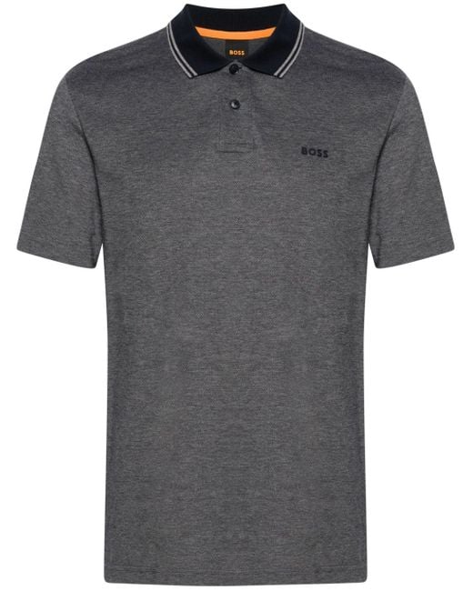 Boss Gray Logo-appliqué Cotton Polo Shirt for men