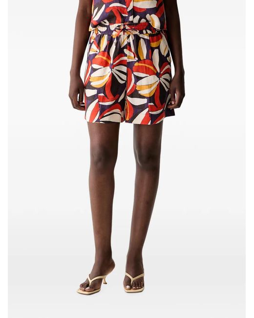 Benetton Orange Floral-Print Drawstring Mini Shorts