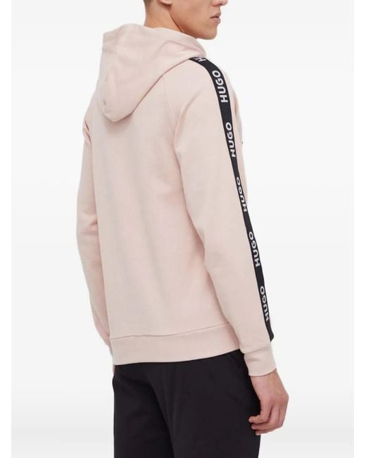 HUGO Pink Logo-Tape Hooded Sweatshirt for men