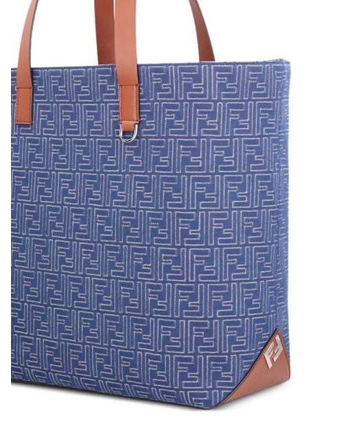 Fendi Blue Medium Ff Jacquard Denim-Effect Tote Bag