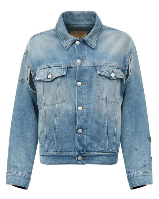 MM6 by Maison Margiela Blue Washed Denim Jacket With Distressed Detailing