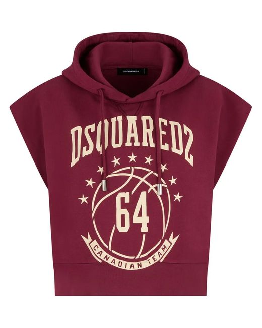 DSquared² Red Logo-Print Sleeveless Cotton Hoodie