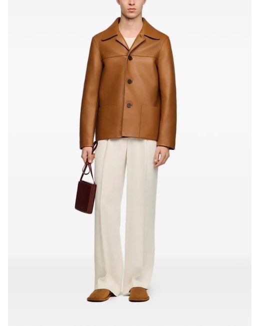 Sandro Brown Buttoned Lambskin Jacket for men