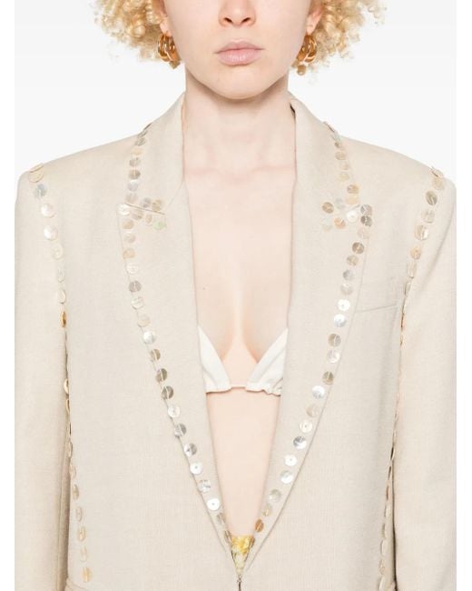 Chaqueta bordada de perlas de lana de lana Forte Forte de color Natural