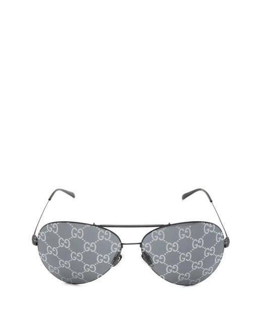 Gucci Gray Monogram-Print Pilot-Frame Sunglasses