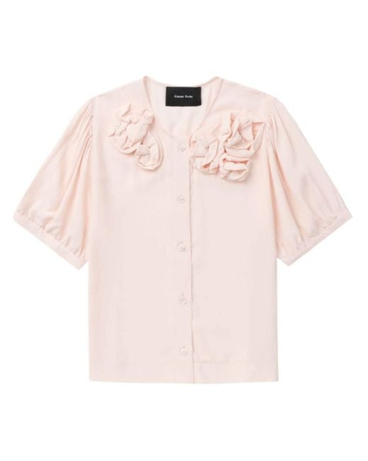 Simone Rocha Pink Rose-appliqué Short-sleeve Shirt
