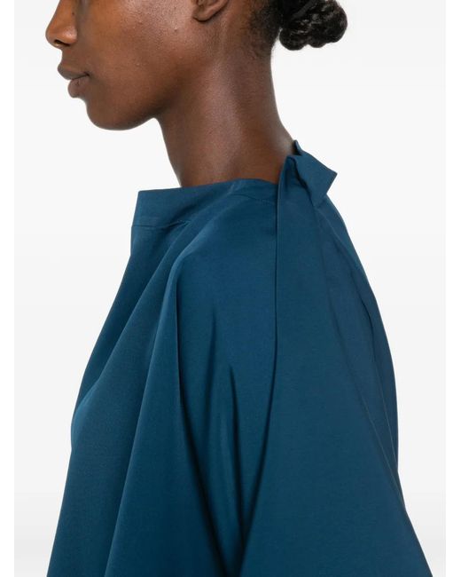 Issey Miyake Blue Draped Boat-Neck Top