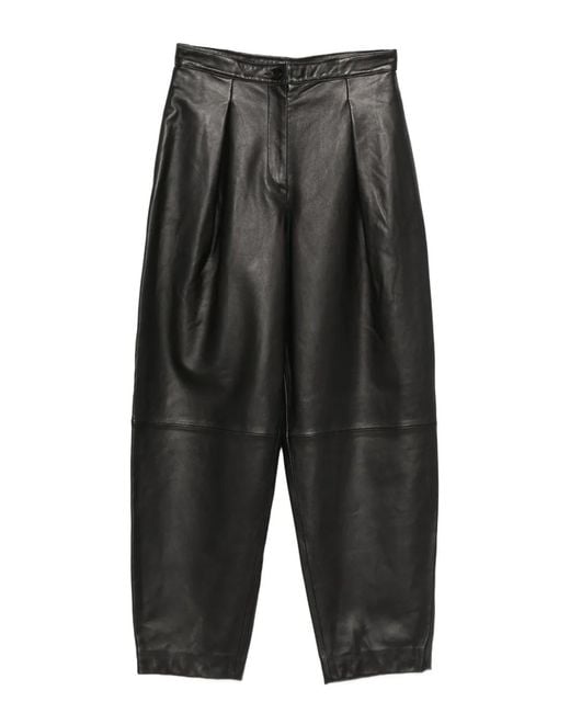 Liviana Conti Gray Leather Trousers