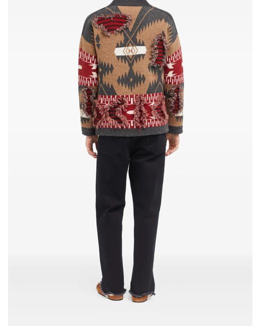 Alanui Red Patterned Fringed Cardigan for men