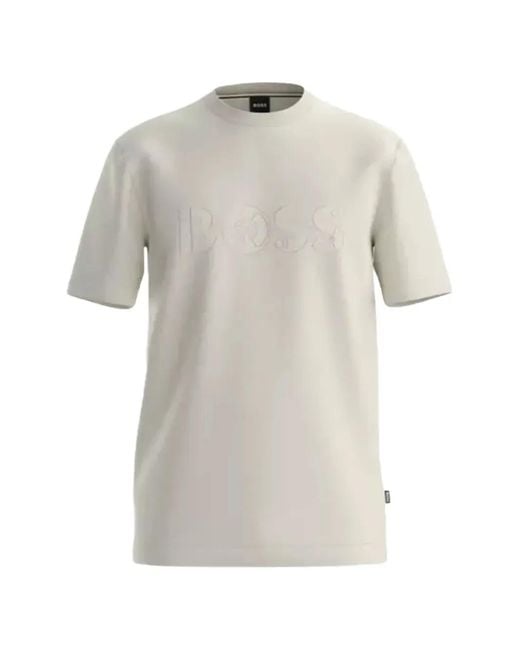 Boss White Logo-Print Cotton T-Shirt for men