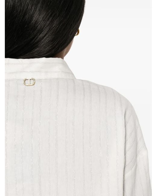 Twinset White Metallic-Threading Striped Shirt