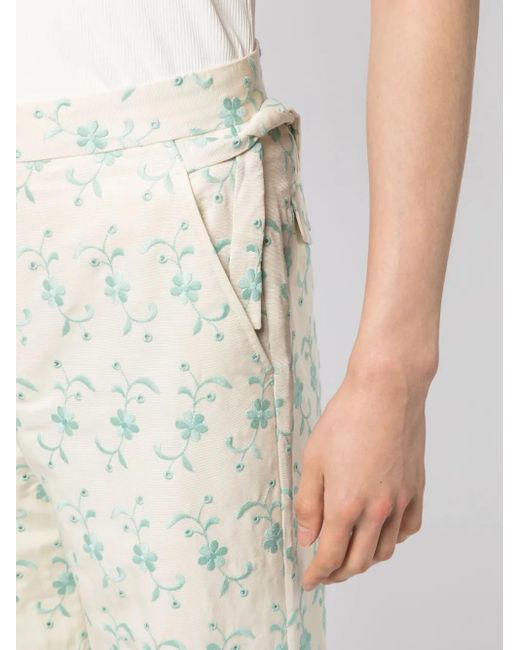 Bode White Floral-Embroidery Straight-Leg Trousers for men