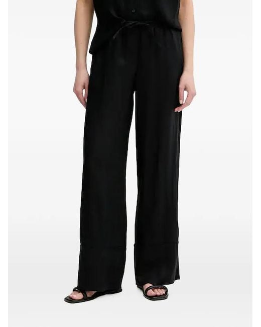 Benetton Black Drawstring-Waist Linen Trousers