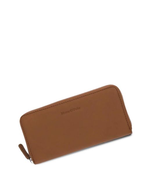 Marc O' Polo Brown Logo-Debossed Zip-Around Wallet