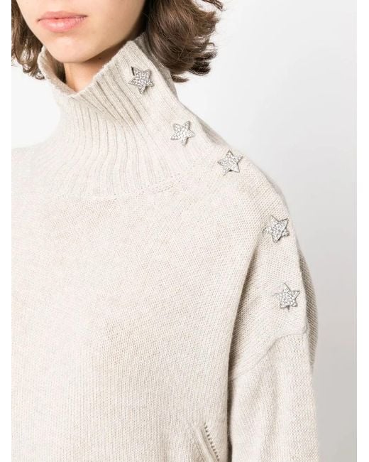 Zadig & Voltaire White Alma Star-Charm High-Neck Jumper