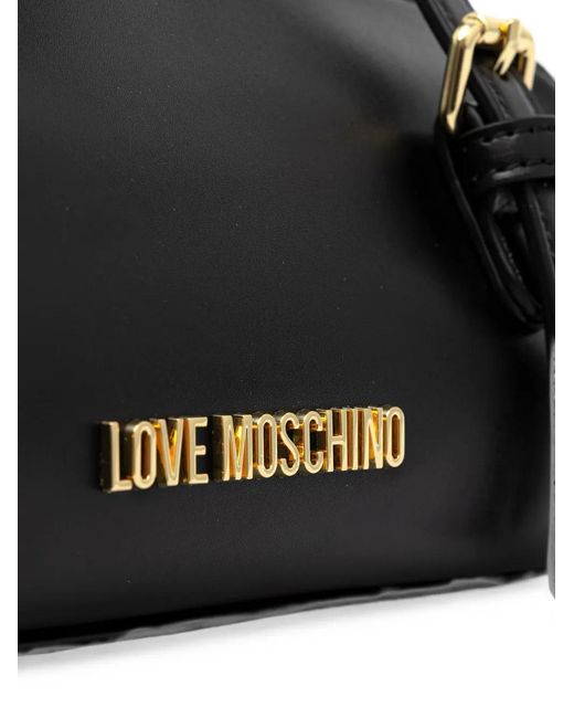 Love Moschino Black Buckle-Detail Logo-Plaque Shoulder Bag