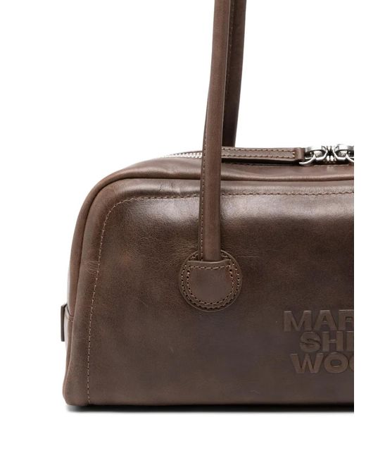 MARGE SHERWOOD Brown Logo-Debossed Leather Shoulder Bag