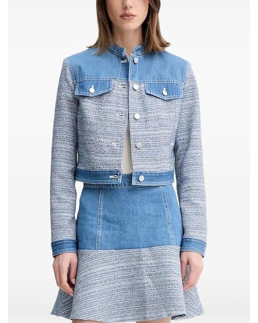 Guess Denim-panel Tweed Jacket Blue