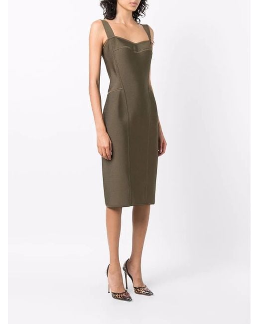 Versace Green Safety Pin-Detail Midi Dress