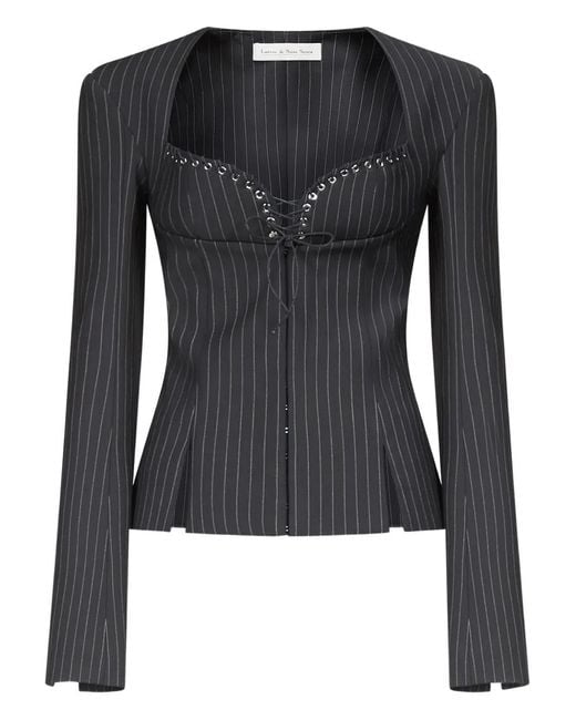 Ludovic de Saint Sernin Black Rebecca Pinstripe Lace-Up Jacket