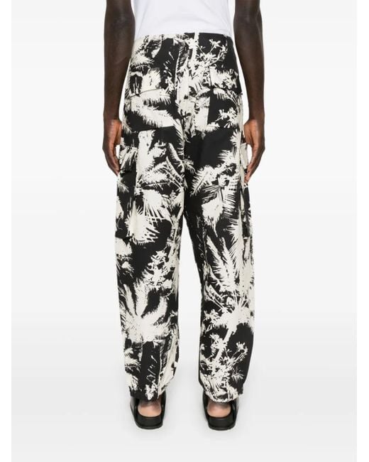 Laneus White Printed Multi-Pockets Cotton Trousers for men