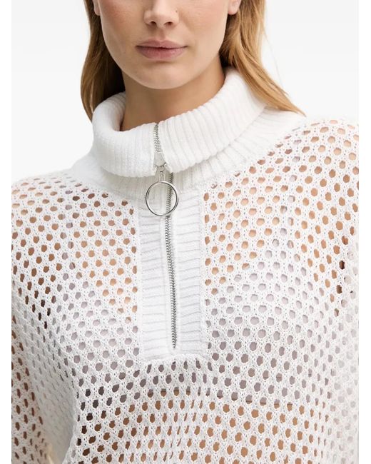 Joseph Ribkoff White Zip Mesh Polo Top