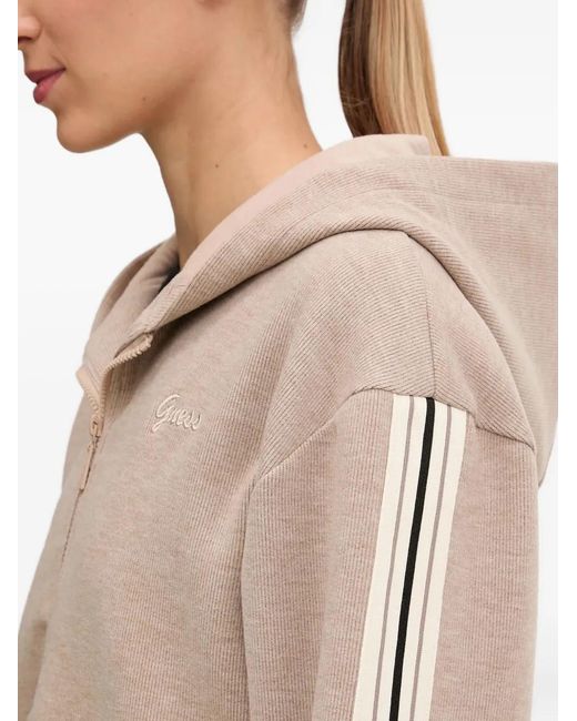 Guess Natural Stripe-Sleeve Hooded Hoodie