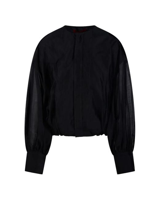 Thelatest Black Blouson-Sleeve Top