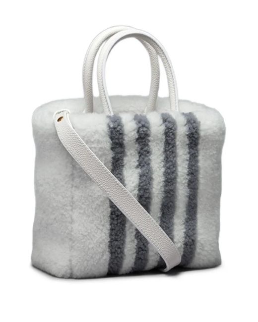 Thom Browne Gray Shearling Stripe Tote Bag