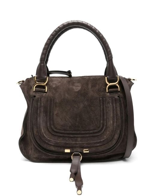 Chloé Black Rolled-Handle Suede Tote Bag