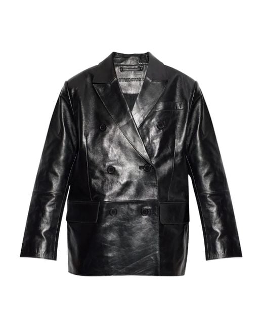 Stand Studio Black Doppelreihiger Ledermantel