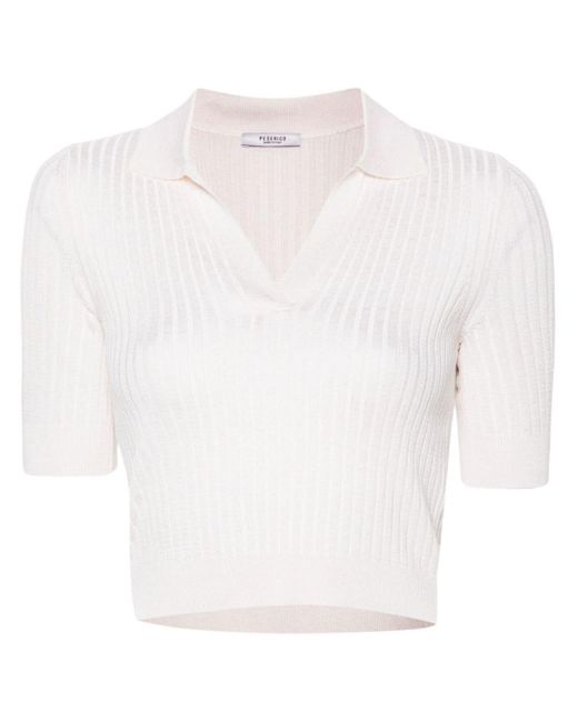 Peserico White Gerippter Cropped-Pullover