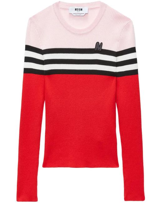 MSGM Logo-Embroidered Striped Jumper