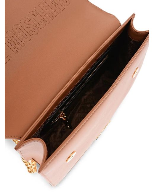 Moschino Brown Heart-Motif Chain-Strap Shoulder Bag