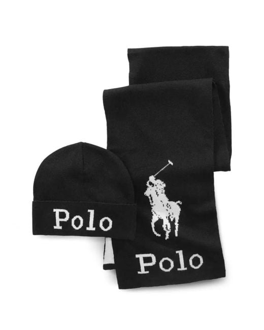 Polo Ralph Lauren Black Ensemble Écharpe Et Bonnet En Jacquard À Motif Polo Pony Superposé for men