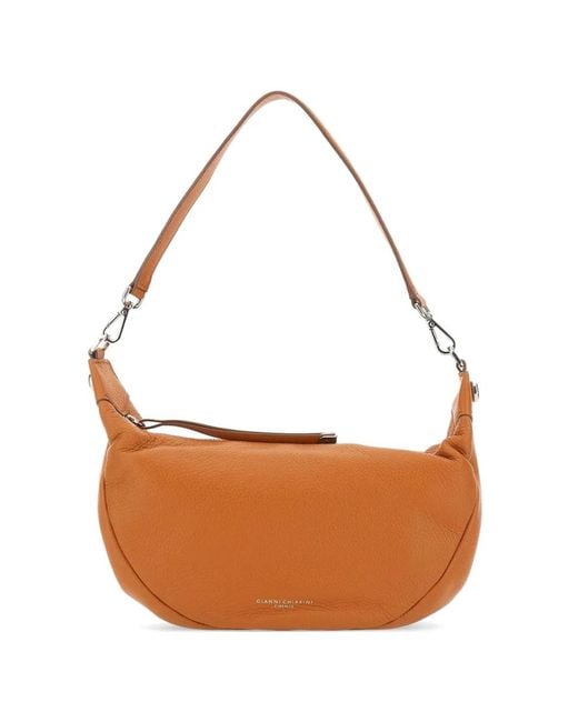 Gianni Chiarini White Aisha Grained Zip Leather Shoulder Bag